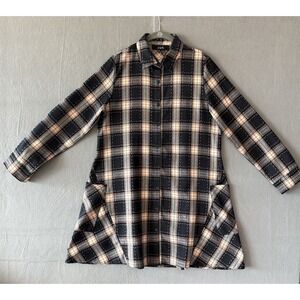 Joh Tartan Plaid Textured A-Line Tunic Top Women's S Shirt Navy Preppy Y2K‎ Boho